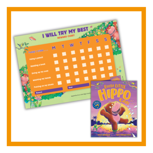 Every Little hippo Can by Giles Andreae and Guy Parker-Rees placed in front of a branded progress chart
