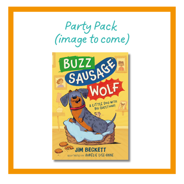 buzz sausage wolf holding image on a white background with orange details