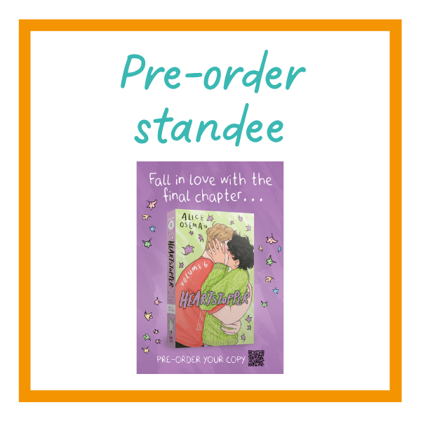 Heartstopper standee image on a white background with orange details