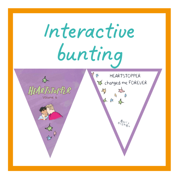 Heartstopper bunting on white background with orange detail