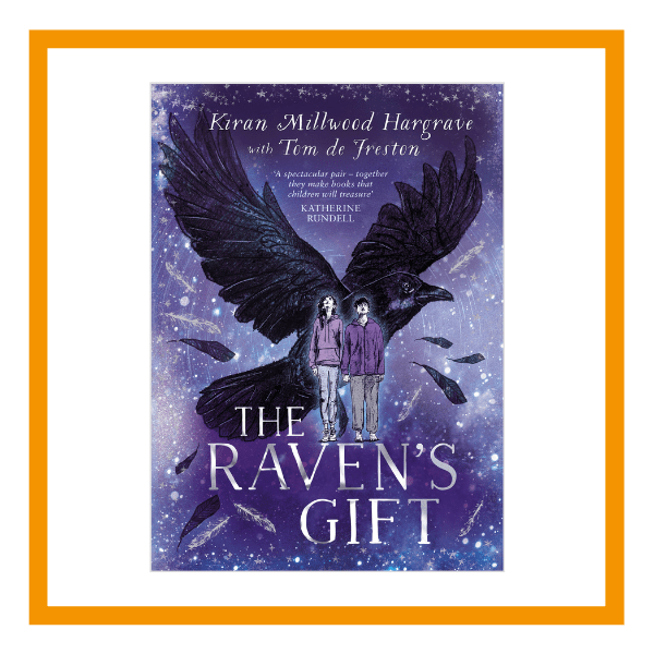 The Raven's Gift book cover on a white background with orange details
